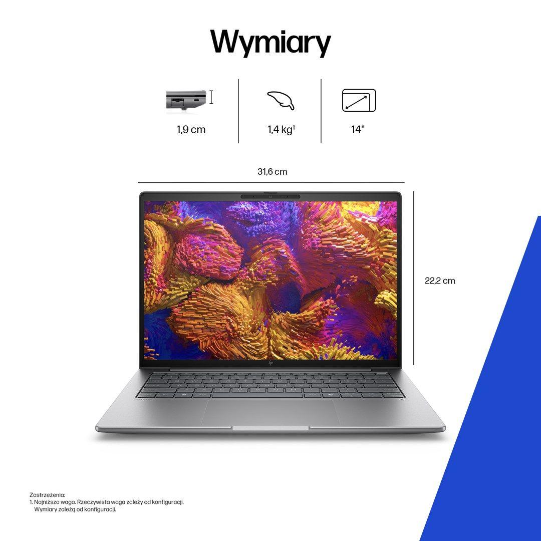 HP ZBook 8 G1ak 14 Ryzen AI 7 PRO 350 14.0"WQXGA 120Hz 500nits AG 32GB DDR5 5600 SSD1TB Radeon 860M Cam IR 5 MPx 62Wh W11Pro 3Y OnSite — zdjęcie 6