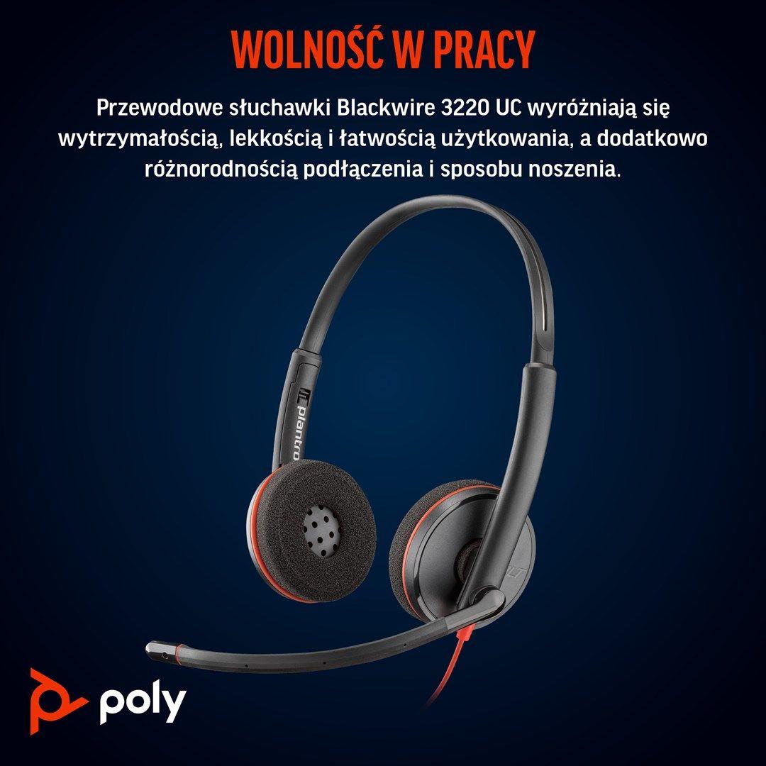 Słuchawki Poly Blackwire 3220 Stereo USB-C Black Headset +USB-C/A Adapter (Box) 8X228AA — zdjęcie 7
