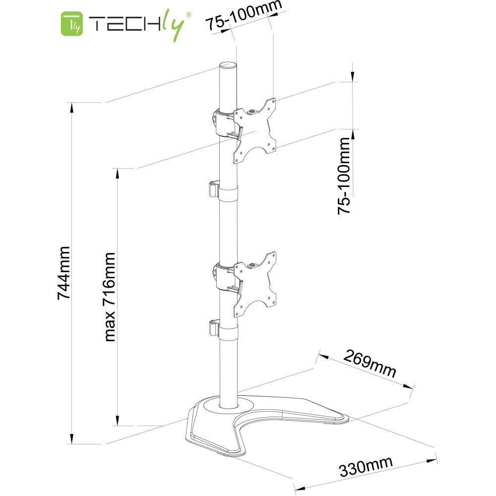 TECHLY PODSTAWA POD 2 MONITORY 13-27" LCD 10KG BIURKOWA PIONOWA — zdjęcie 2