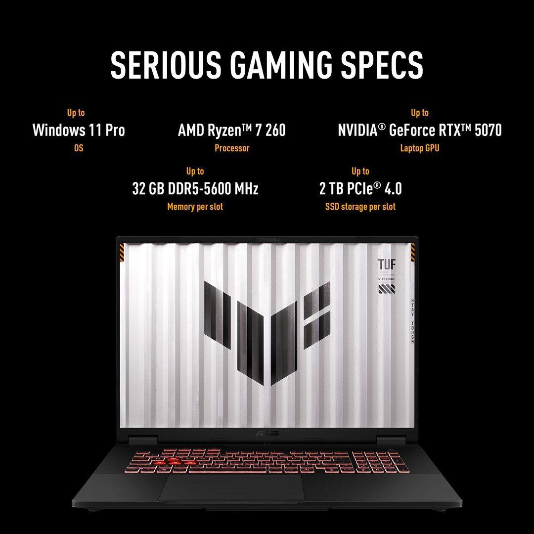 ASUS TUF Gaming A18 FA808UM-S9058 Ryzen 7 260 18.0" 2.5K 240Hz IPS-level 500nits AG 16GB DDR5 5600 SSD512 GeForce RTX 5060 8GB WLAN+BT LAN Cam1080p 90WHrs NoOS Jaeger Gray — zdjęcie 13