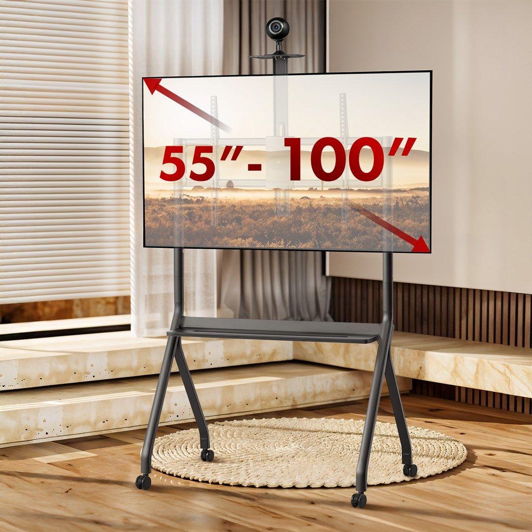 MACLEAN WÓZEK DO TV, PÓŁKA NA KAMERĘ, NA KÓŁKACH, 55-100", MAX. OBCIĄŻENIE 120KG/10KG PÓŁKA, MAX. VESA 900X600 MC-114 B — zdjęcie 9