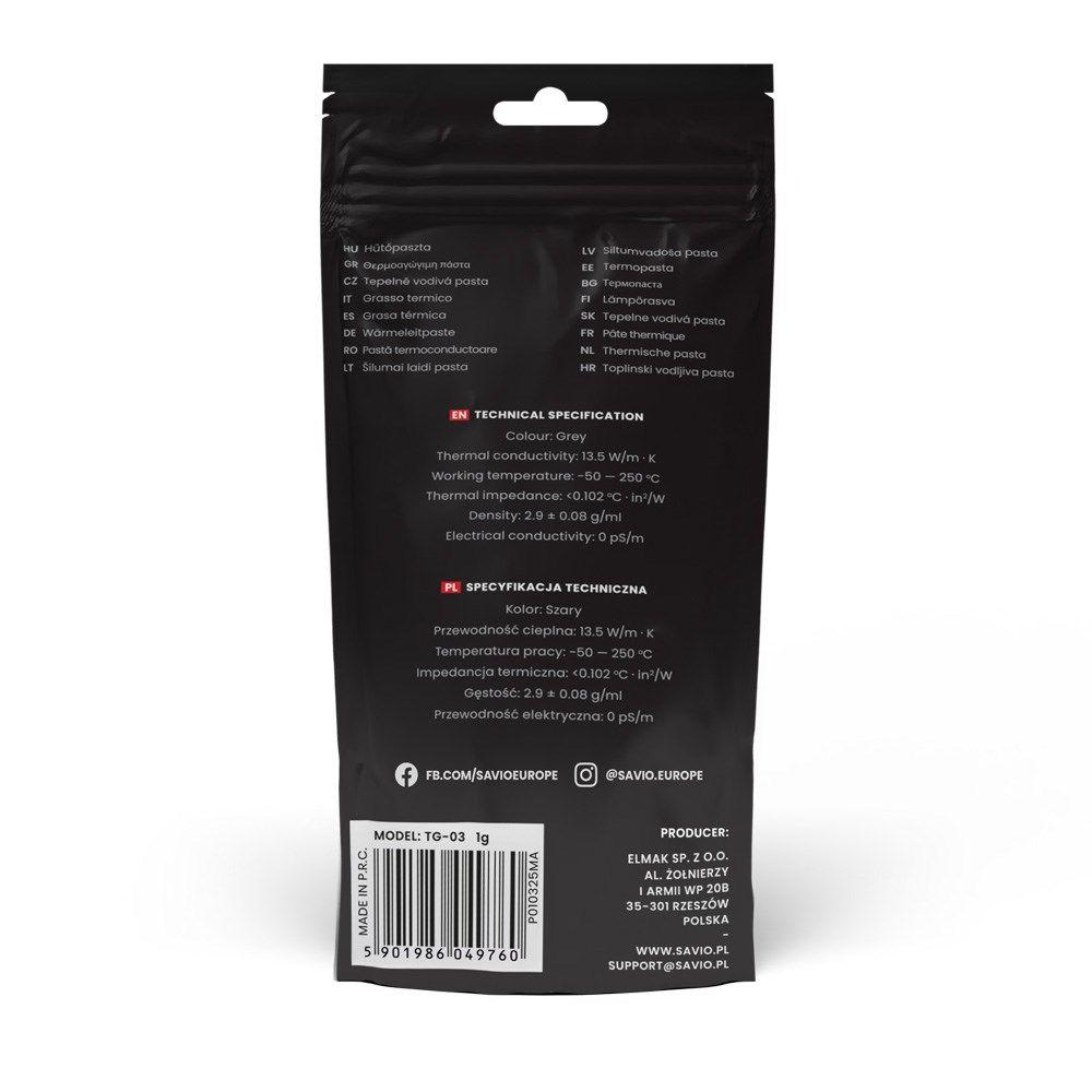 SAVIO PASTA TERMOPRZEWODZĄCA 13,5W/MK, 1G TG-03 — zdjęcie 6