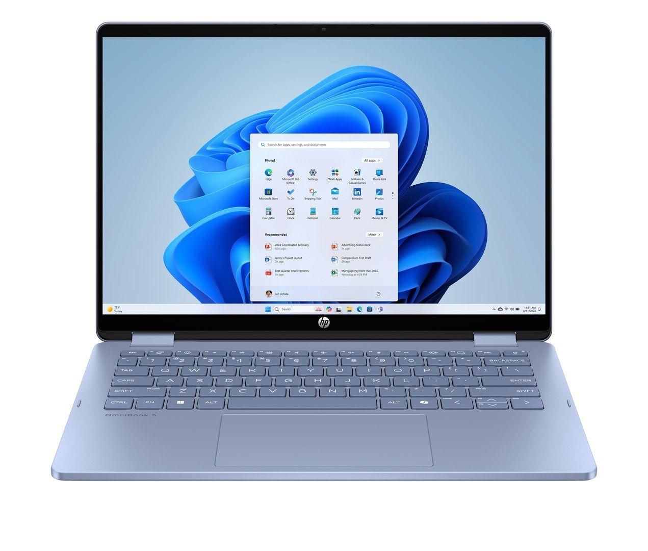 HP OmniBook 5 Flip 14-fp0004nw Core 5 120U 14"2K Touch IPS 300nits 16GB LPDDR5 5200 SSD512 Intel Graphics Cam 1080p 68Wh Win11 Blue Sky 2Y