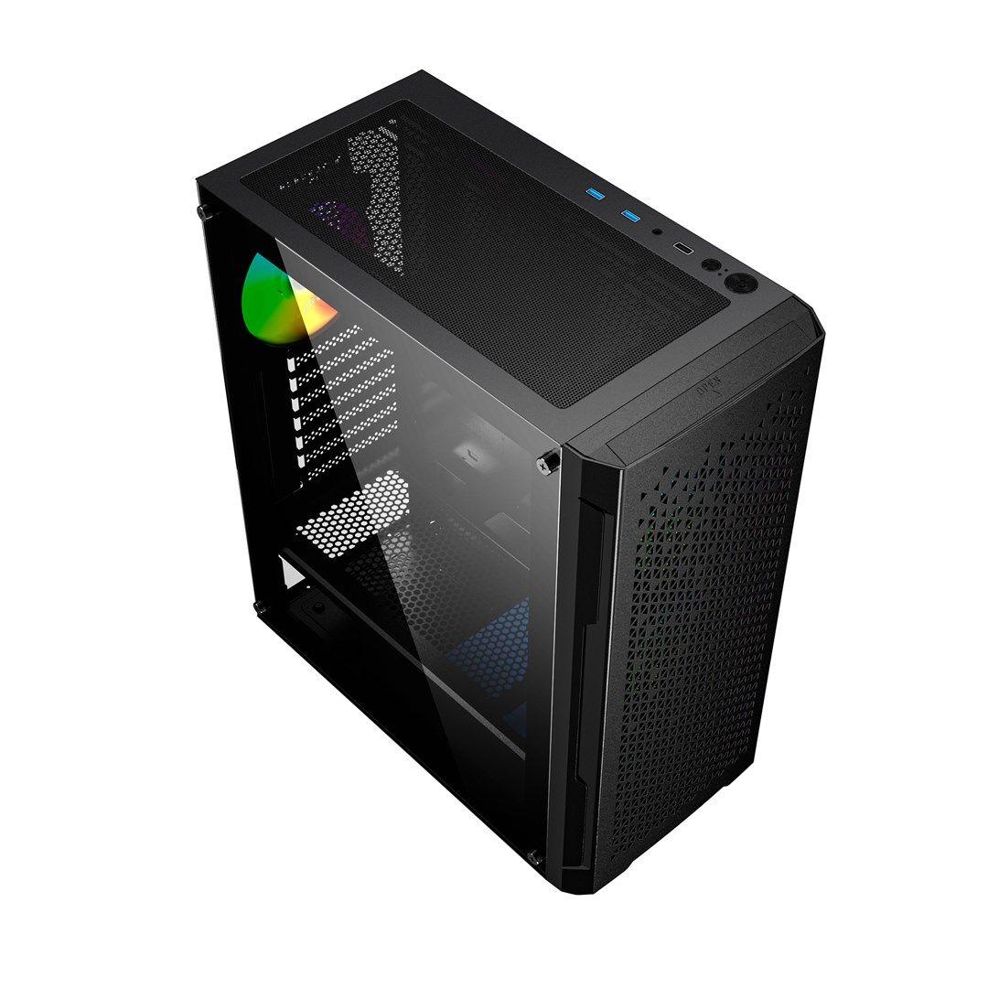 GEMBIRD OBUDOWA FORNAX 400X MIDI-TOWER (2X USB 3.0, 1X USB 2.0, HD AUDIO, SZKLANY PANEL BOCZNY, PODŚWIETLENIE ARGB) CZARNA — zdjęcie 2
