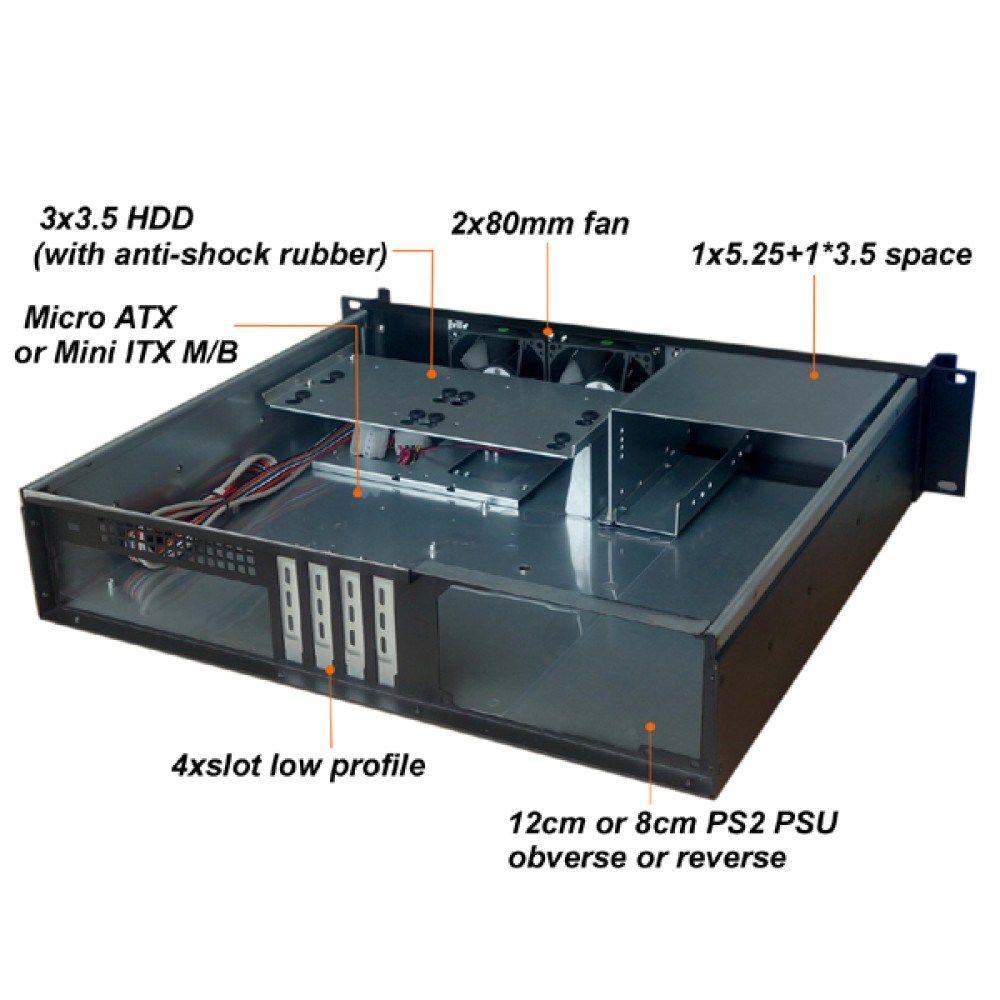 TECHLY KOMPAKTOWA OBUDOWA PC ATX RACKOWA 19 CALI 2U CZARNA I-CASE IPC-240L — zdjęcie 4