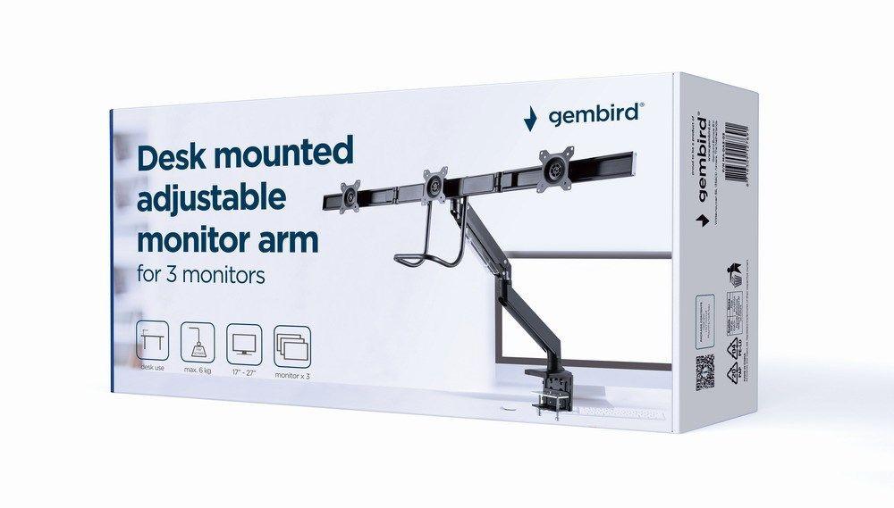 GEMBIRD BIURKOWE REGULOWANE RAMIĘ/UCHWYT NA 3 MONITORY 17-27, VESA 100X100MM, DO 6 KG — zdjęcie 30