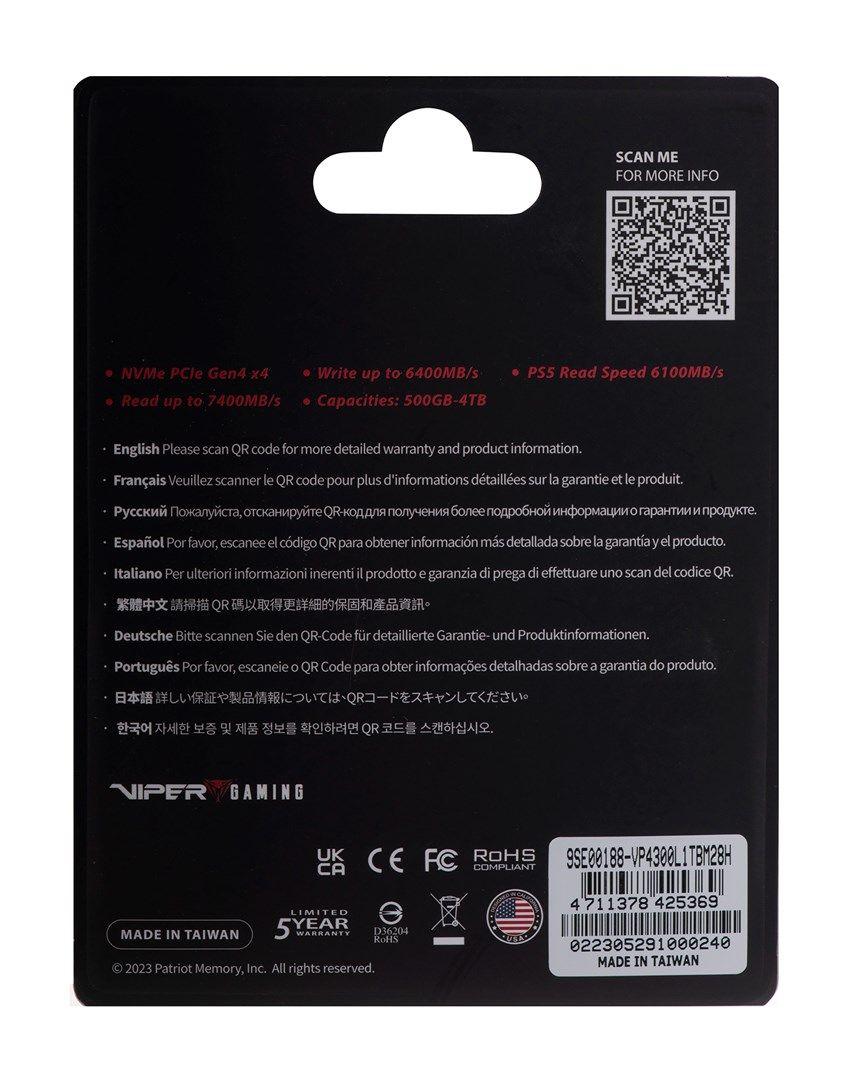 SSD Patriot Viper VP4300L M.2 PCI-Ex4 NVMe 1TB — zdjęcie 3