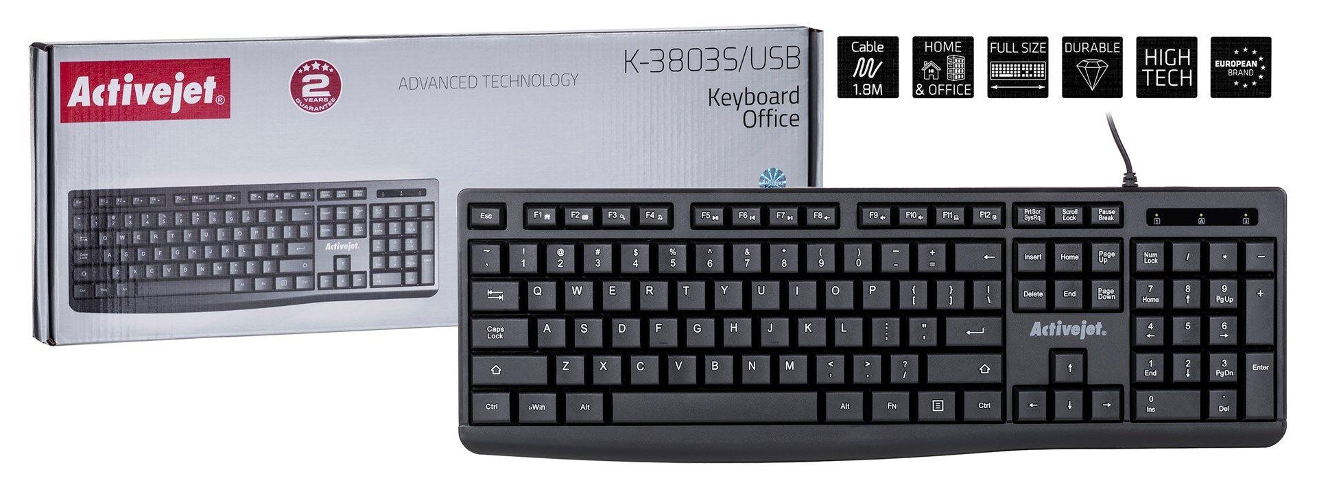 Activejet K-3803S Klawiatura przewodowa USB — zdjęcie 1