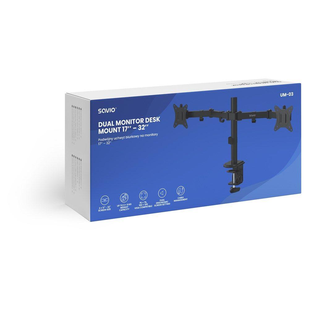 SAVIO PODWÓJNY UCHWYT BIURKOWY NA MONITORY 17" - 32" 2X 2 - 9 KG UM-03 — zdjęcie 3