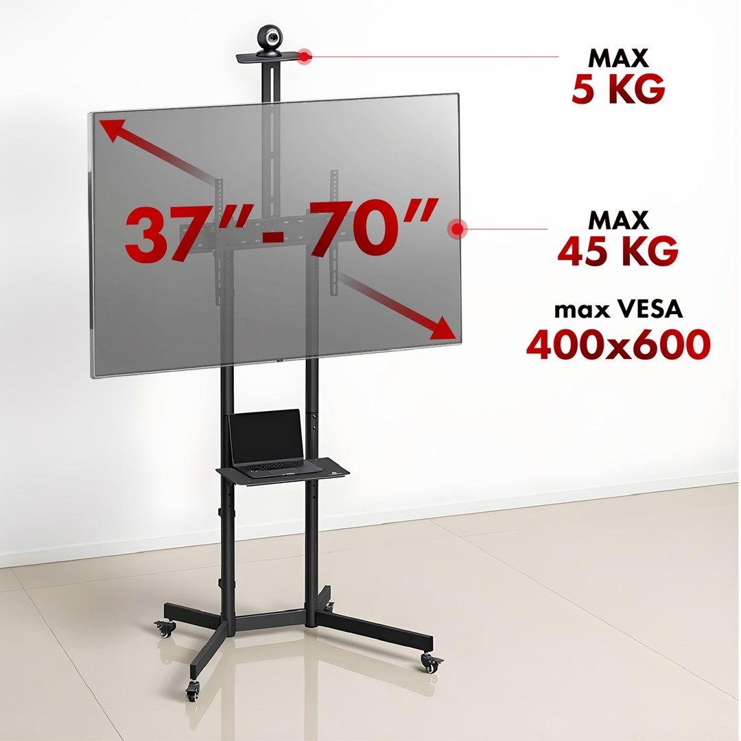 MACLEAN STAND / WÓZEK DO TV, PÓŁKA NA KAMERĘ, NA KÓŁKACH, 37-70", MAX. OBCIĄŻENIE 45KG/5KG PÓŁKA, MAX. VESA 600X400 MC-113 B — zdjęcie 5