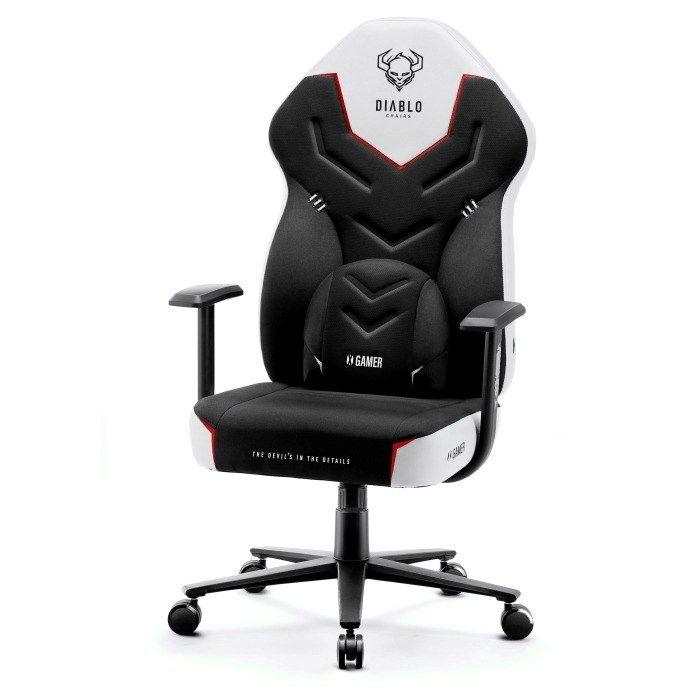 Fotel gamingowy DIABLO X-GAMER fotel czarno-biały (WYPRZEDAŻ) — zdjęcie 3