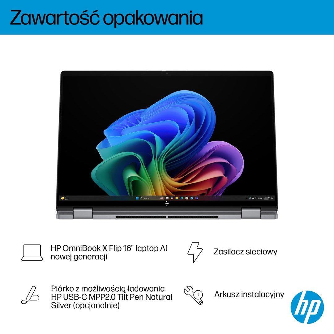 HP OmniBook X Flip 16-ar0016nw Ryzen AI 5 340 16.0"2K Touch OLED IPS 300nits AG 16GB LPDDR5X SSD1TB Radeon 840M Cam 5MPx + IR  68Wh Win11 Meteor Silver 2Y — zdjęcie 11