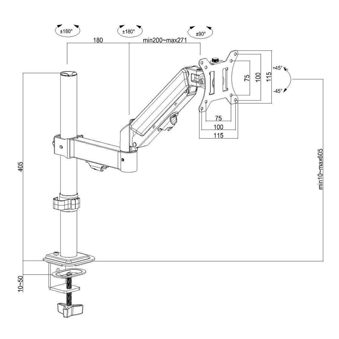 MACLEAN UCHWYT NA MONITOR, SPRĘŻYNA GAZOWA, 17"-32", 2-10KG, CZARNY MC-135 — zdjęcie 4
