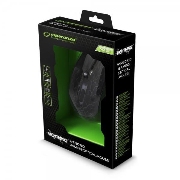 Mysz przewodowa Esperanza MX211 Lightning optyczna Gaming 6D USB czarna — zdjęcie 5
