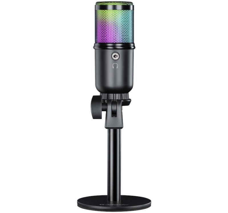 Mikrofon przewodowy Defender GLOW GMC 400 ze statywem STREAM strumieniowy RGB USB — zdjęcie 4