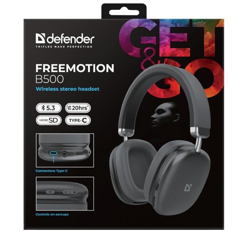 Słuchawki z mikrofonem Defender FREEMOTION B500 bezprzewodowe Bluetooth + MP3 Player grafitowe — zdjęcie 8