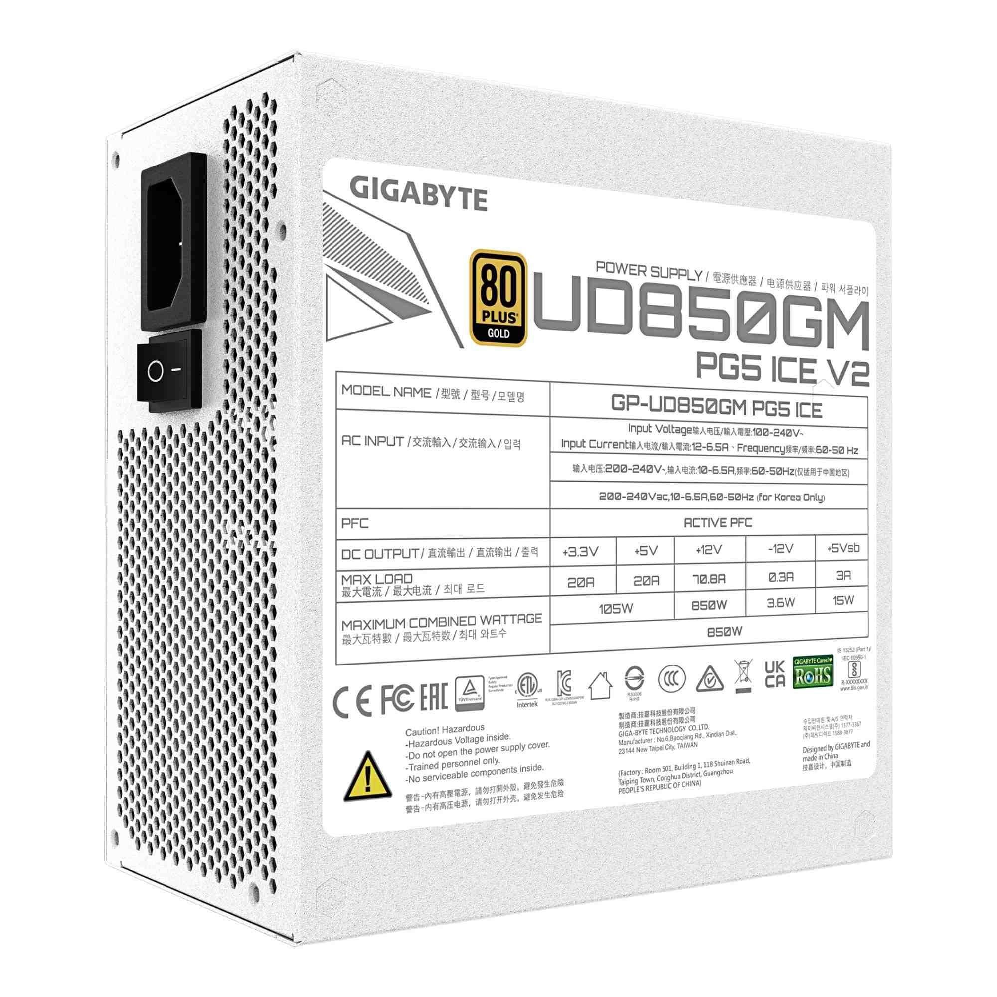Zasilacz Gigabyte GP-UD850GM PG5 V2 ICE 850W 120mm 80+Gold — zdjęcie 5