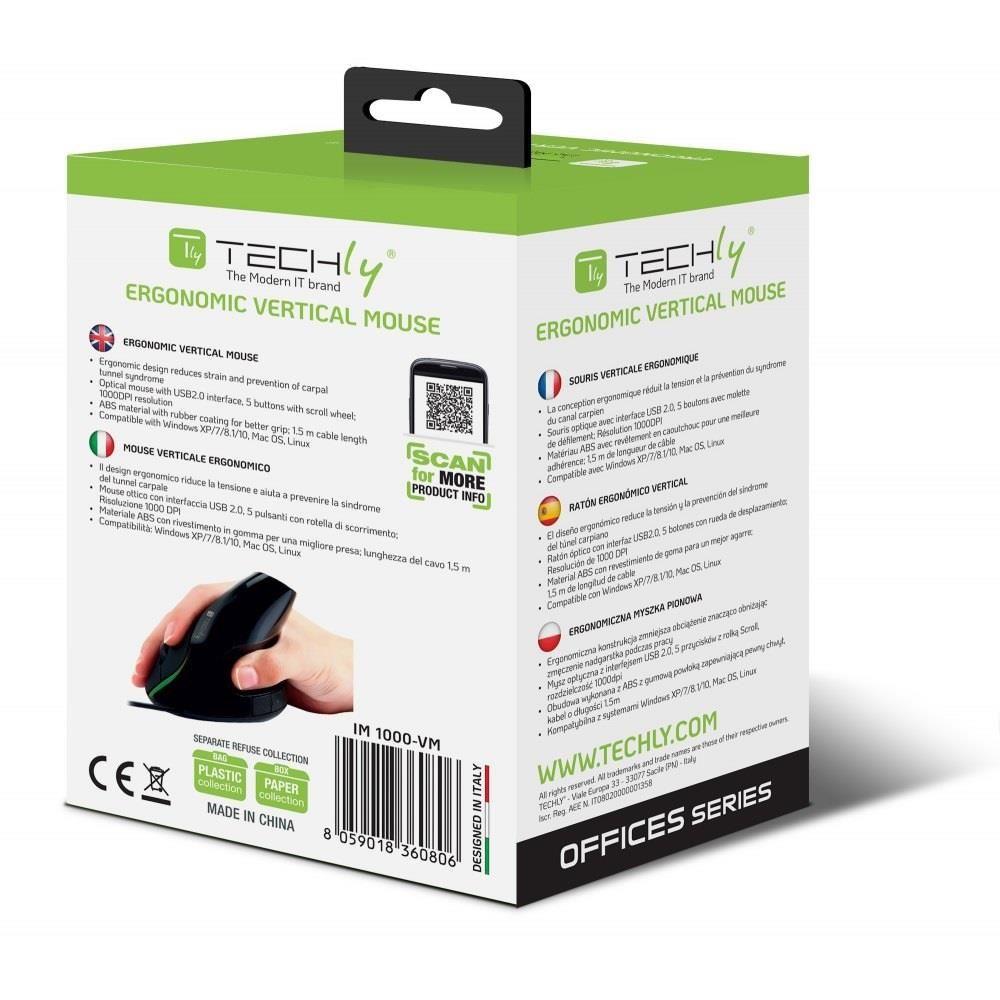 Mysz przewodowa Techly Ergonomiczna Optyczna 1000dpi — zdjęcie 4
