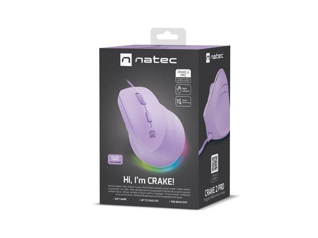Mysz przewodowa Natec Crake 2 PRO 12800dpi wertykalna programowalna optyczna pure lavender — zdjęcie 6