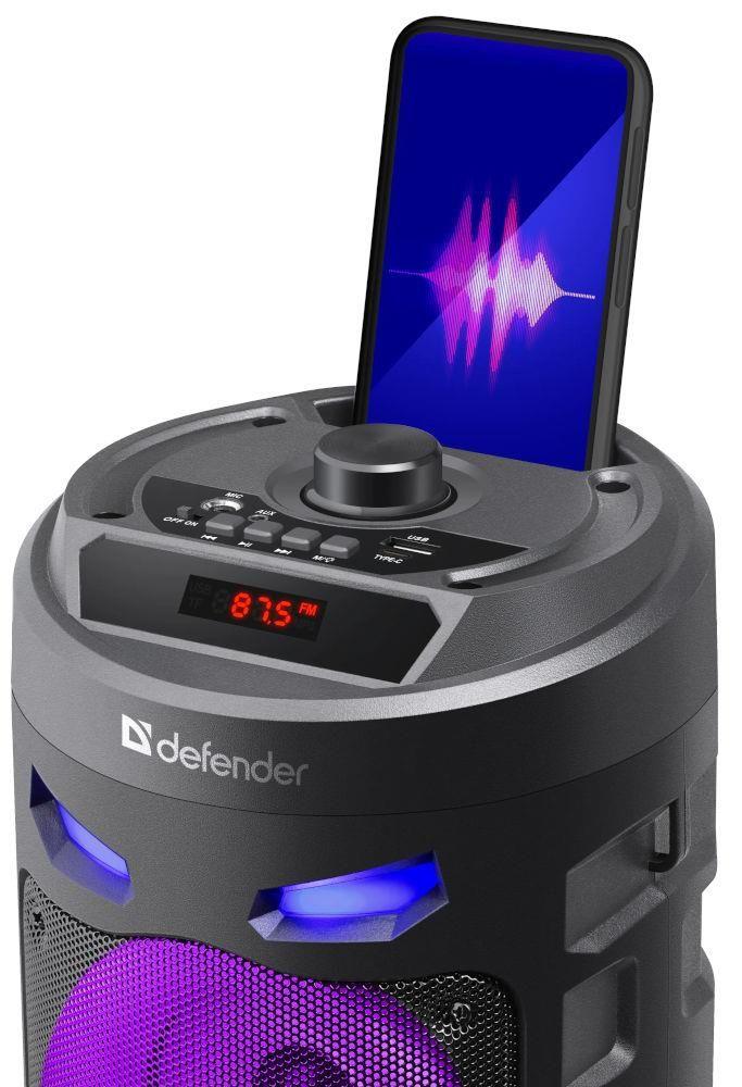 Głośnik Defender CRASHBOOM Bluetooth 16W MP3/FM/SD/USB/AUX/TWS/LED/MIC/LCD KARAOKE czarny + mikrofon + pilot — zdjęcie 4