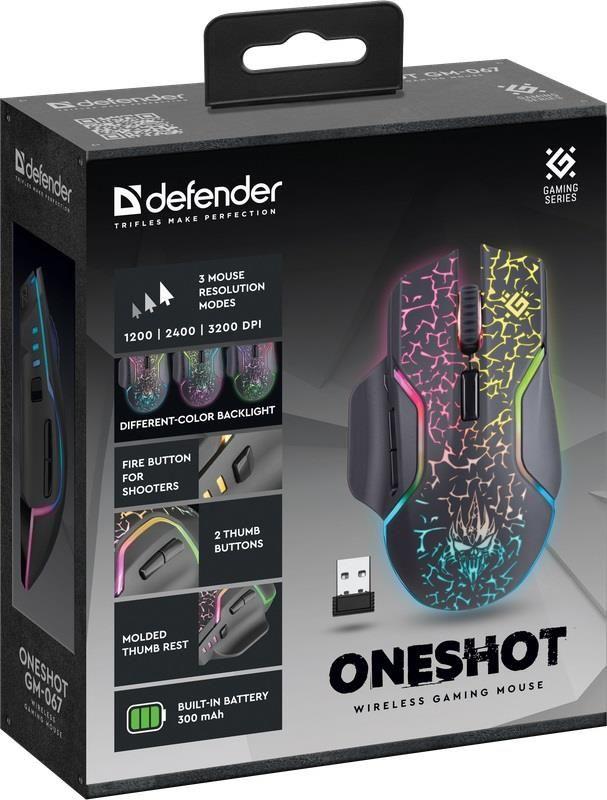 Mysz bezprzewodowa Defender ONESHOT GM-067 optyczna 3200dpi czarna RGB AKUMULATOR 7 przycisków Gaming — zdjęcie 5