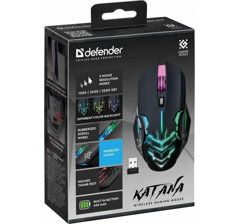 Mysz bezprzewodowa Defender KATANA GM-511 optyczna 3200dpi czarna RGB AKUMULATOR 7 przycisków Gaming bezklikowa silent — zdjęcie 6