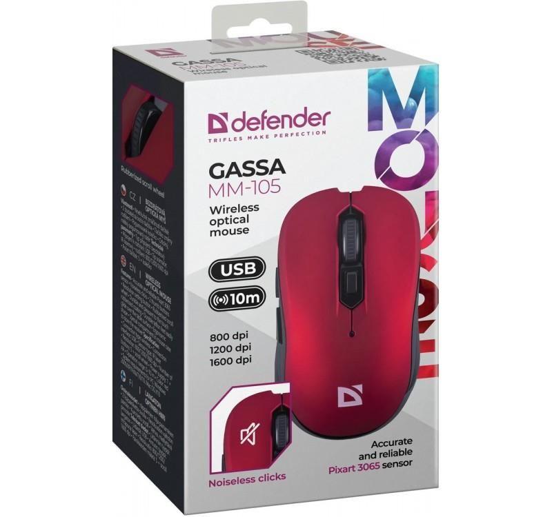 Mysz bezprzewodowa Defender GASSA MM-105 optyczna bezklikowa silent 1600dpi czerwona — zdjęcie 5