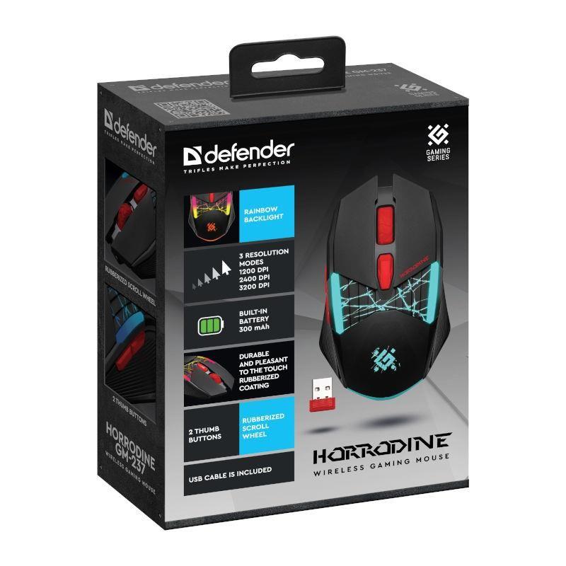 Mysz bezprzewodowa Defender HORRODINE GM-237 optyczna 3200dpi czarna RGB AKUMULATOR 6 przycisków Gaming — zdjęcie 6