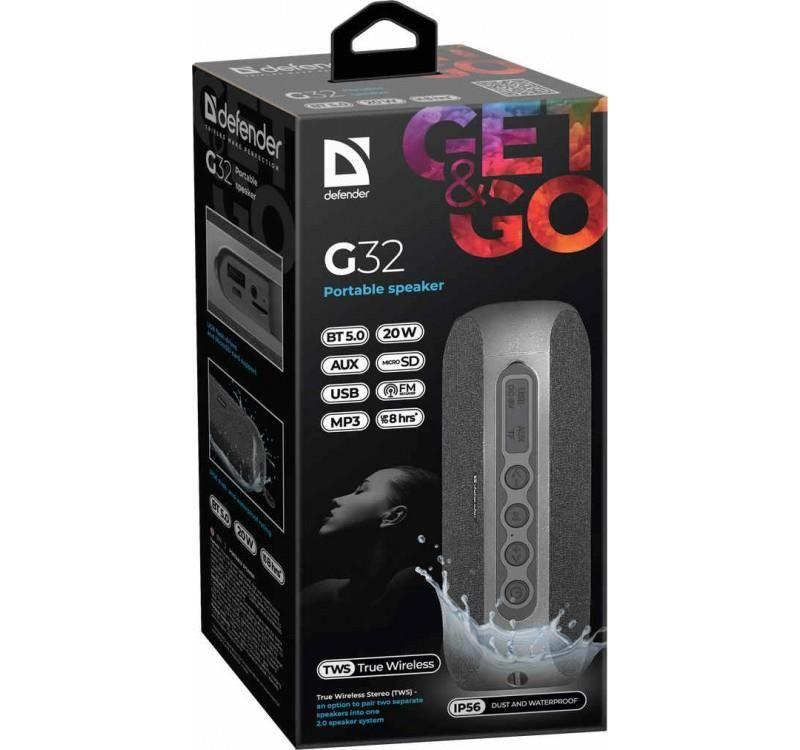 Głośnik Defender G32 Bluetooth 20W MP3/FM/SD/USB/AUX/TWS/IP56 czarny — zdjęcie 5