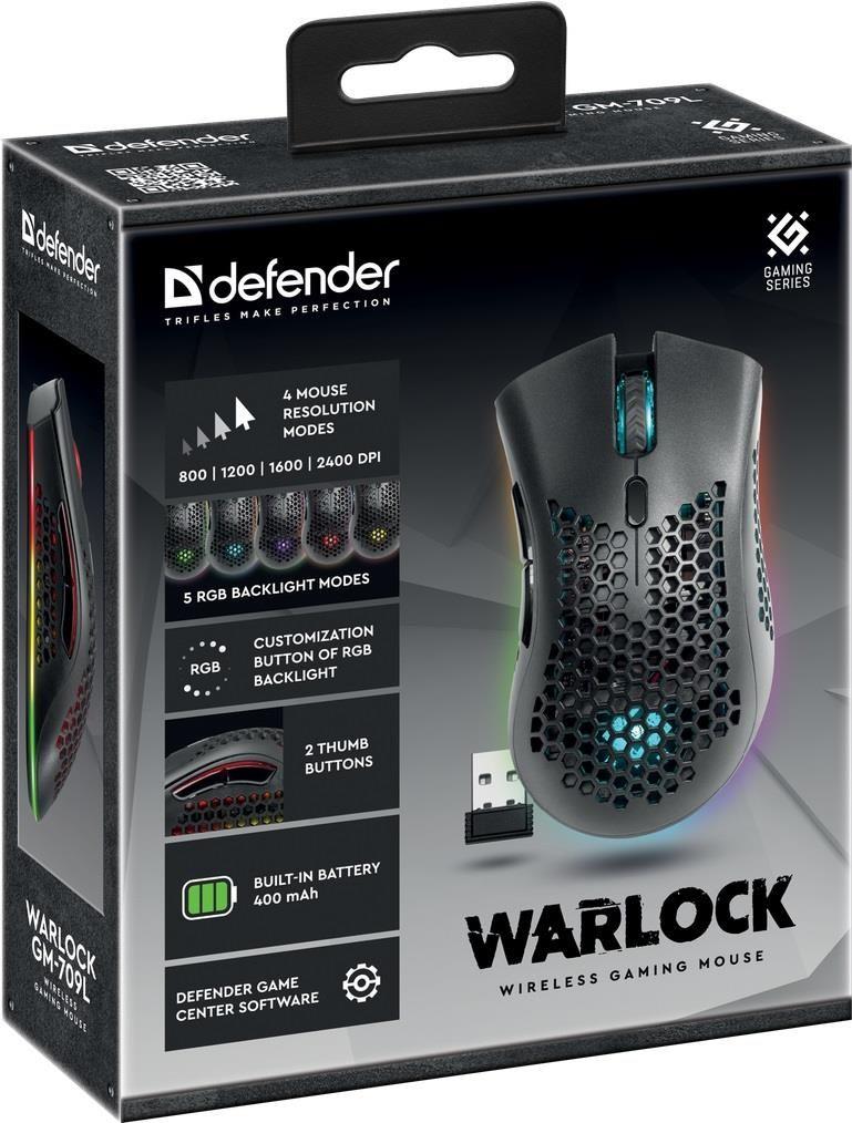 Mysz bezprzewodowa Defender WARLOCK GM-709L optyczna 2400dpi czarna RGB AKUMULATOR 8 przycisków Gaming — zdjęcie 4