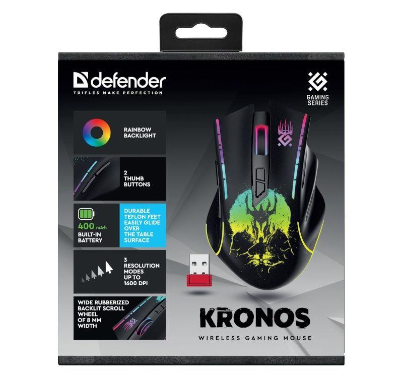 Mysz bezprzewodowa Defender KRONOS GM-695 optyczna 1600dpi czarna RGB AKUMULATOR 6 przycisków Gaming — zdjęcie 9