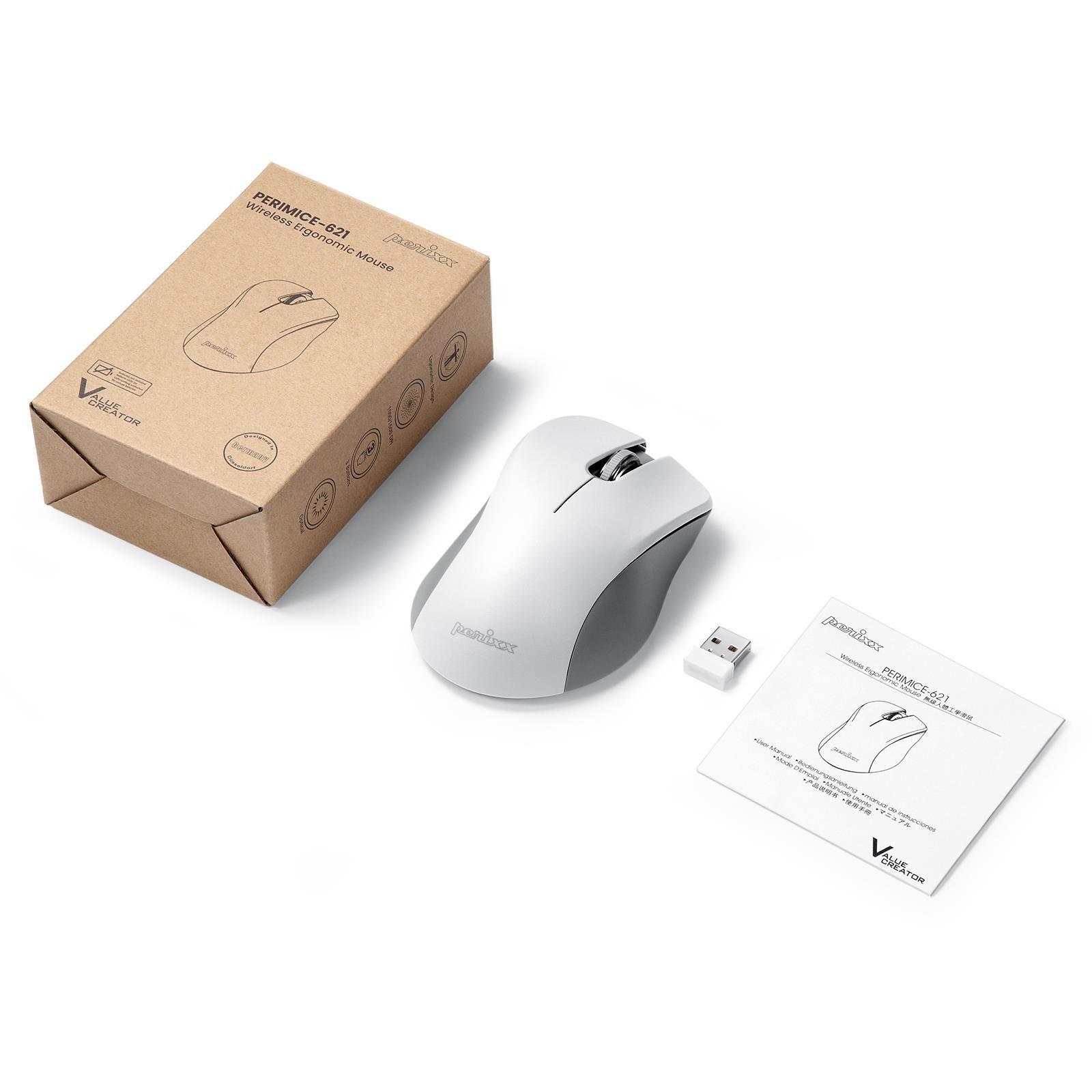 Mysz bezprzewodowa Perixx PERIMICE-621 optyczna 1600dpi 2.4 GHz, szara, silent, cicha, bezklikowa — zdjęcie 4