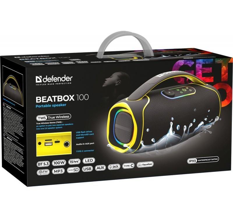 Głośnik Defender BEATBOX 100 Bluetooth 100W MP3/AUX/SD/USB/TWS/LED/IPX5/DSP  czarny — zdjęcie 5