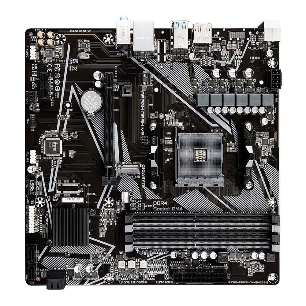 Płyta Gigabyte A520M DS3H V2 (rev. 1.0) /AMD A520/DDR4/SATA3/M.2/USB3.0/PCIe3.0/AM4/mATX — zdjęcie 3