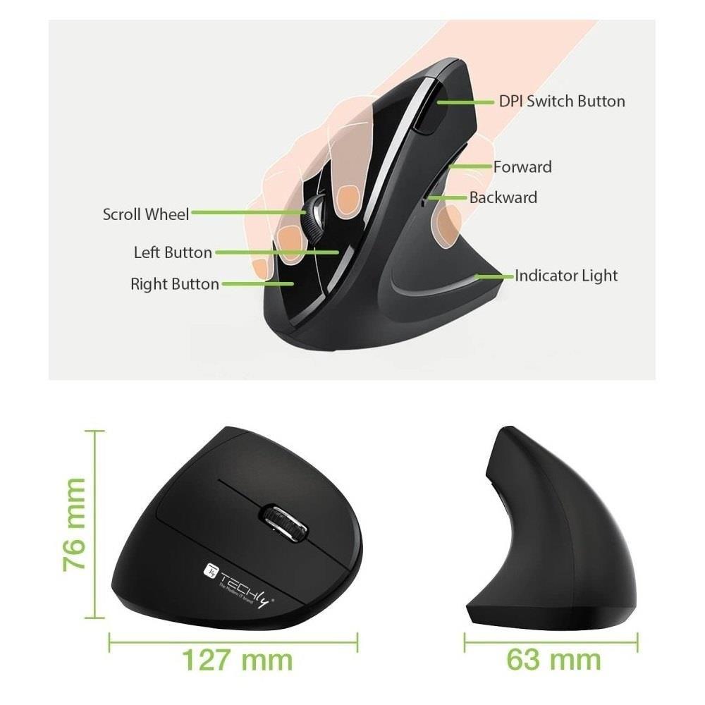 Mysz bezprzewodowa Techly 2.4GHz RF USB pionowa 1600dpi optyczna — zdjęcie 8