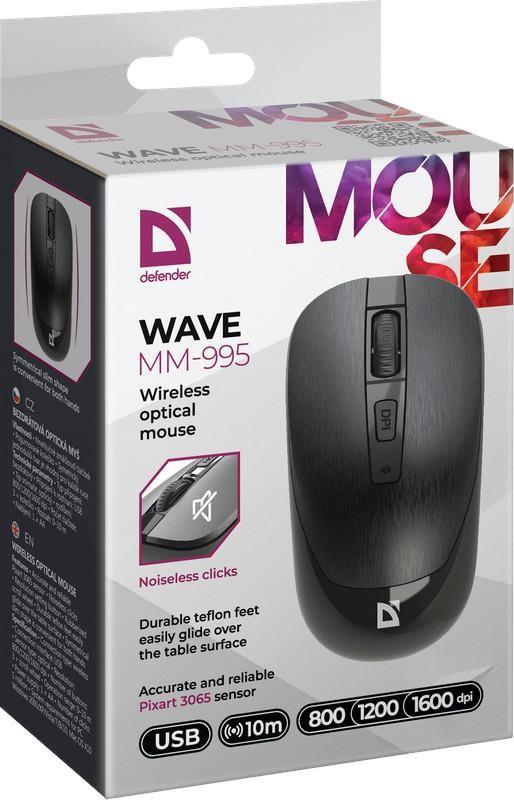 Mysz bezprzewodowa Defender WAVE MM-995 optyczna bezklikowa silent 1600dpi czarna — zdjęcie 4