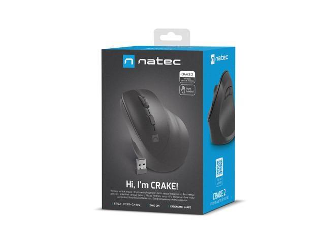Mysz bezprzewodowa Natec Crake 2 Bluetooth 5.2 + 2.4GHz 2400DPI wertykalna czarna — zdjęcie 8