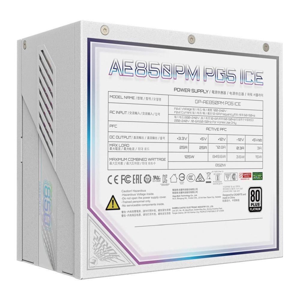 Zasilacz Gigabyte GP-AE850PM PG5 ICE 850W PCIE5.0 120mm 80+Platinum — zdjęcie 2