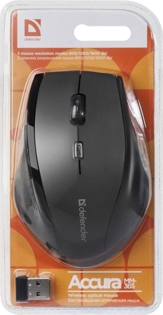 Mysz bezprzewodowa Defender ACCURA MM-365 optyczna 1600dpi 6P czarna — zdjęcie 5