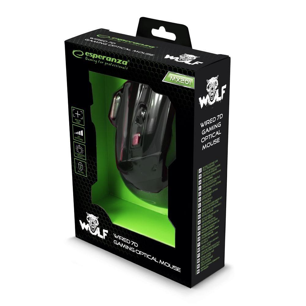 Mysz przewodowa Esperanza MX201 Wolf optyczna Gaming 7D USB czarno-czerwona — zdjęcie 4