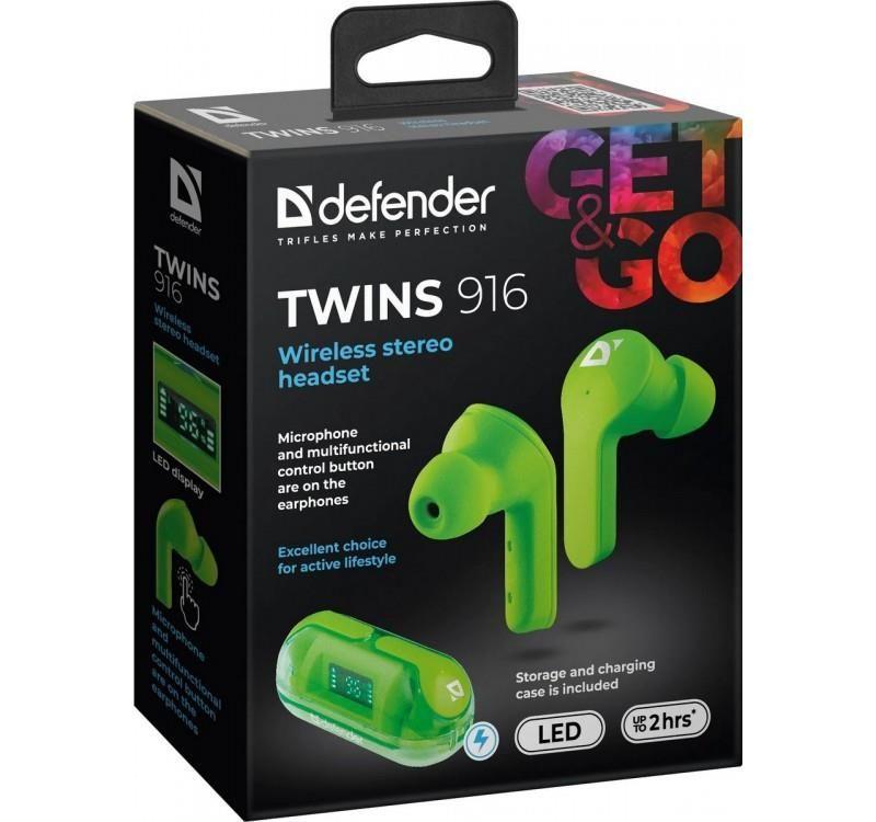 Słuchawki z mikrofonem Defender TWINS 916 bezprzewodowe Bluetooth zielone — zdjęcie 4