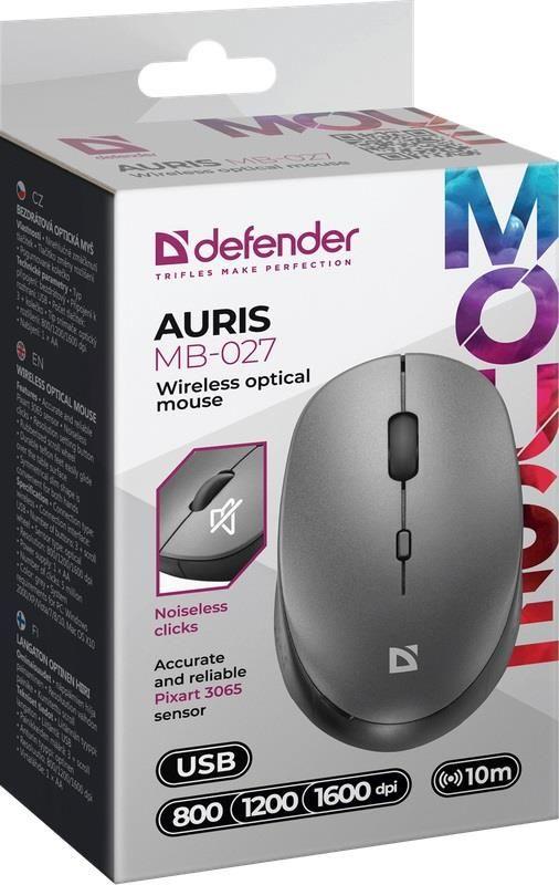 Mysz bezprzewodowa Defender AURIS MB-027 optyczna bezklikowa silent 1600dpi szara — zdjęcie 4