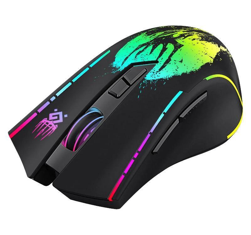 Mysz bezprzewodowa Defender KRONOS GM-695 optyczna 1600dpi czarna RGB AKUMULATOR 6 przycisków Gaming — zdjęcie 3