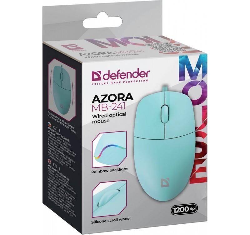 Mysz przewodowa Defender AZORA MB-241 OPTICAL 1200dpi 3P turkus kabel 1.8 m — zdjęcie 4