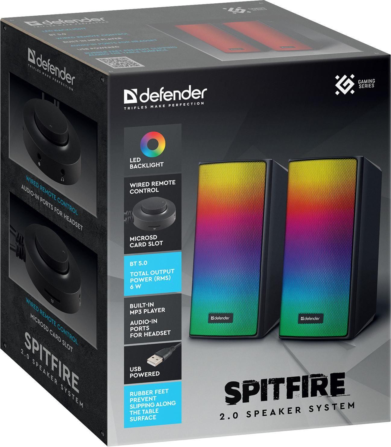 Głośniki Defender SPITFIRE 2.0 6W Bluetooth USB podświetlenie RGB MP3 — zdjęcie 5