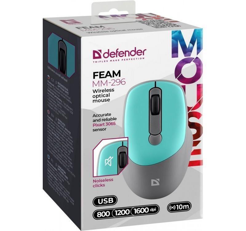 Mysz bezprzewodowa Defender FEAM MM-296 optyczna bezklikowa silent 1600dpi mięta — zdjęcie 5