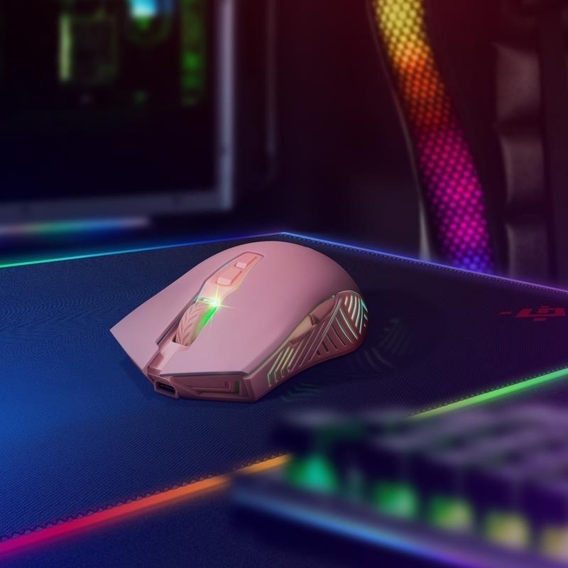 Mysz bezprzewodowa Defender PANDORA GM-502 optyczna 3200dpi różowa RGB AKUMULATOR 7 przycisków Gaming bezklikowa silent — zdjęcie 6