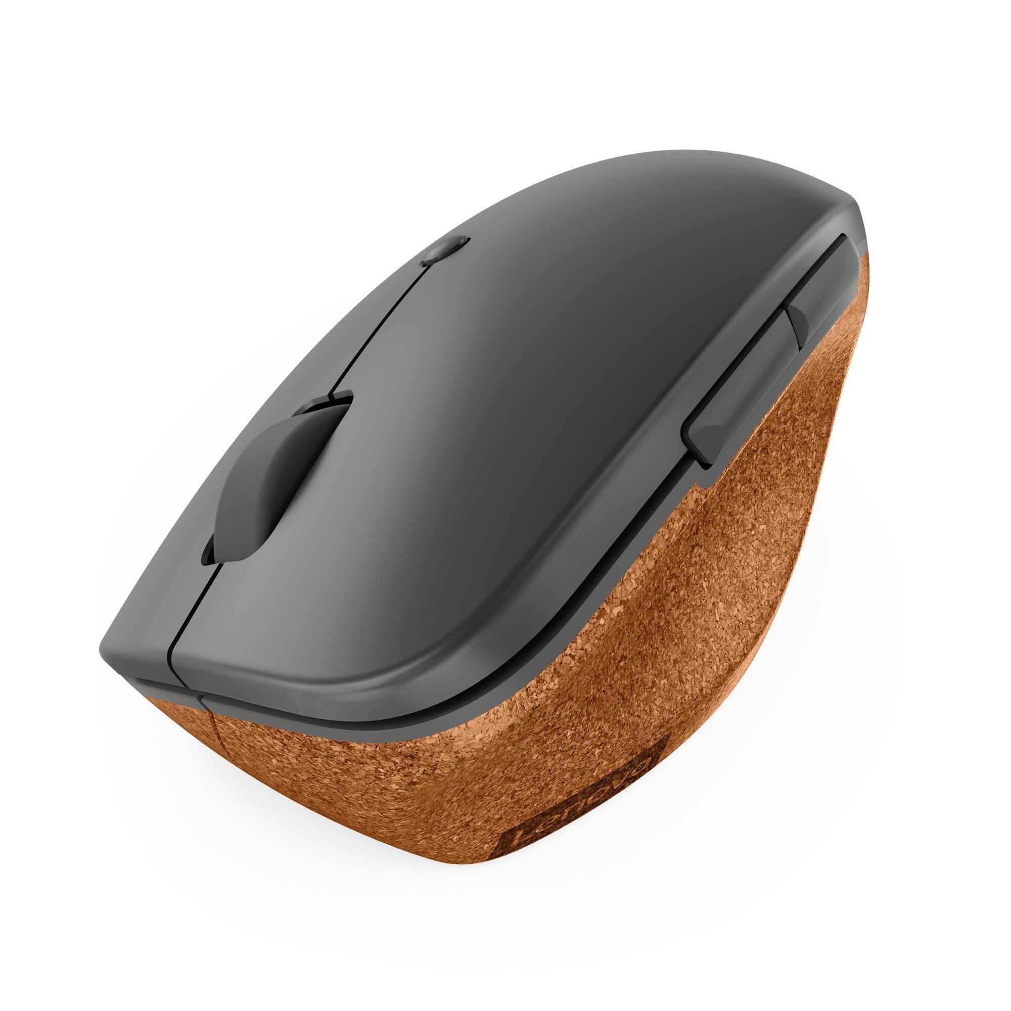 Mysz bezprzewodowa Lenovo Go Wireless Vertical Mouse optyczna szara z naturalnym korkiem — zdjęcie 3