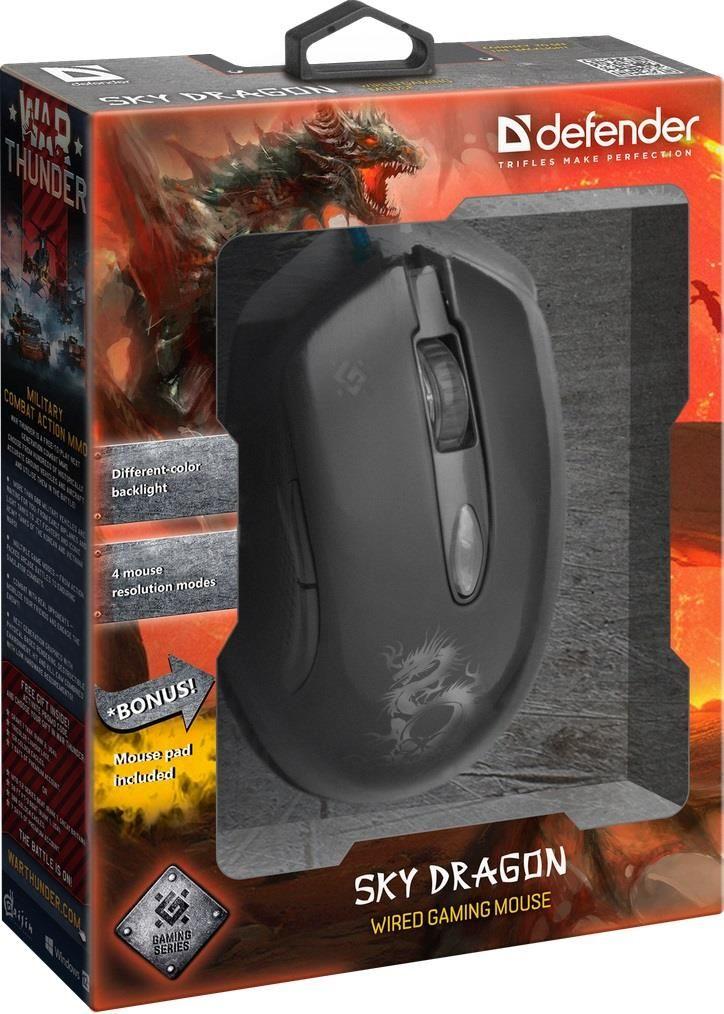 Mysz przewodowa Defender SKY DRAGON GM-090L 3200dpi 6P + podkładka Gaming + GRA — zdjęcie 4