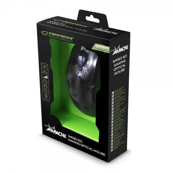 Mysz przewodowa Esperanza MX403 Apache optyczna Gaming 6D USB niebiesko-czarna — zdjęcie 4